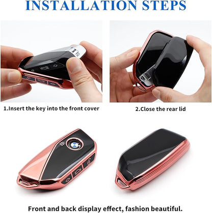 Creativity Advanced soft TPU key Cover Suitable for BMW 2023-2026 New 5 7 Series iX XM IX3 i7 X1 X5 X6 X7 key (Pink)