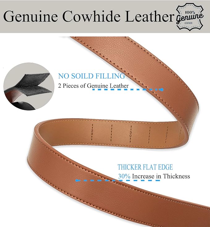 MILORDE Men's Leather Ratchet Belt - 35mm - Customizable Fit