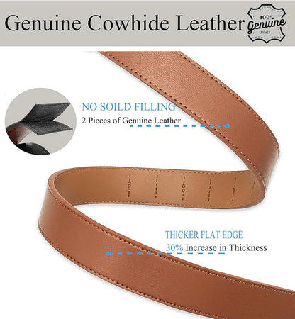 MILORDE Men's Leather Ratchet Belt - 35mm - Customizable Fit