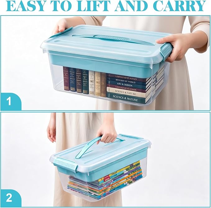 Yesland Stack & Carry Box with Removable Tray, 16 x 11 x 6.5 Inch Plastic Art Supply Storage Organizer Craft Storage Containers with Handle, Portable Organizer Bin for Stationery Sewing Jewelry, Blue