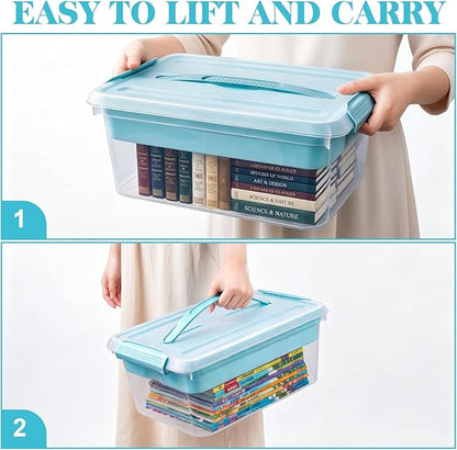 Yesland Stack & Carry Box with Removable Tray, 16 x 11 x 6.5 Inch Plastic Art Supply Storage Organizer Craft Storage Containers with Handle, Portable Organizer Bin for Stationery Sewing Jewelry, Blue
