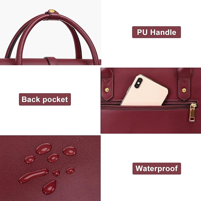 MOSISO Laptop Bag for Women, 17 inch PU Leather Laptop Shoulder Bags Convertible Backpack, 17.3 inch Messenger Bags Casual Handbag Work Briefcase Travel Computer Bag with Bowknot, Wine Red