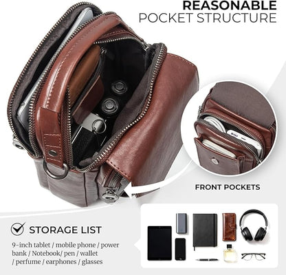 Augus Leather Small Messenger Bag For Men Crossbody Handbag Shoulder Sling Travel Bags for Men Purse Daypack Magnetic Buckle