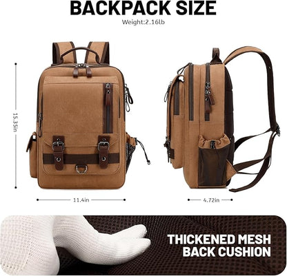 Lanola Water-resistant Canvas Backpack with Anti-Theft Pocket, Daypacks Fits 15.6 Inch Laptop for Men Perfect for Work, Travel, Daily Use (Coffee)