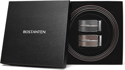 BOSTANTEN Ratchet Leather Belt For Men 2 Pack Dress and Casual with Adjustable Buckle, Trim to Fit