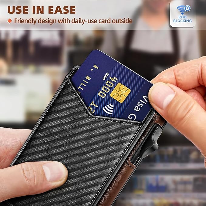 Genuine Leather Wallet for Men Slim Magnetic Flip Bifold with Money Clip and Metal Card Case Holds 9 Cards Ideal for Gifts and Daily Use (Black)