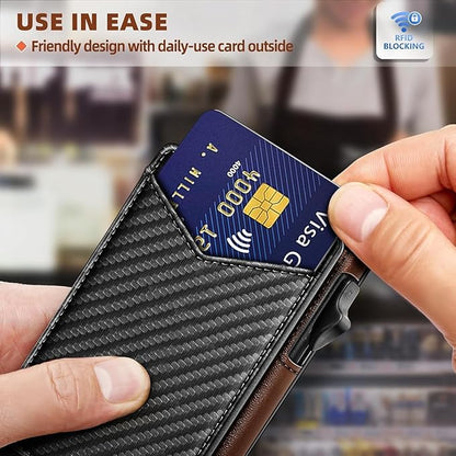 Genuine Leather Wallet for Men Slim Magnetic Flip Bifold with Money Clip and Metal Card Case Holds 9 Cards Ideal for Gifts and Daily Use (Black)