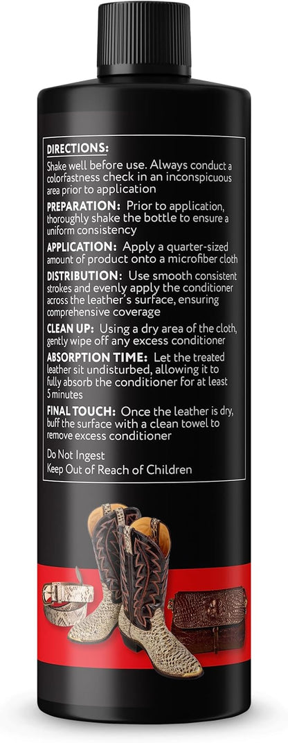 Exotic Leather Conditioner for Boots — 3-in-1 Cleaner, Conditioner & Protectant for Ostrich, Python, Lizard, Caiman & Snakeskin, Leather Boot Care Kit for Cowboy Boots, 8 fl oz Spray, Made in USA