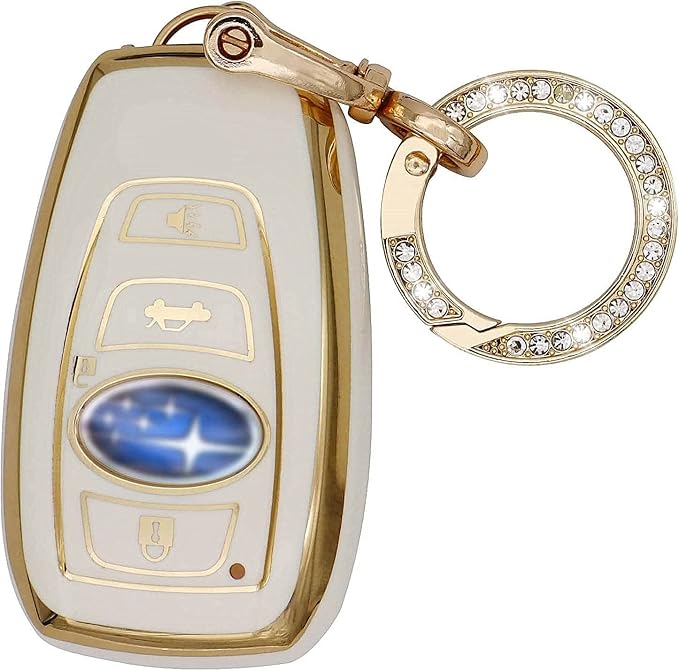 Elegananccy for Subaru Key Fob Cover, Soft Full Protection Key Case Shell with Keychain Compatible with Ascent BRZ Crosstrek Forester Impreza Legacy Outback WRX STI (White)