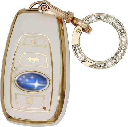 Elegananccy for Subaru Key Fob Cover, Soft Full Protection Key Case Shell with Keychain Compatible with Ascent BRZ Crosstrek Forester Impreza Legacy Outback WRX STI (White)