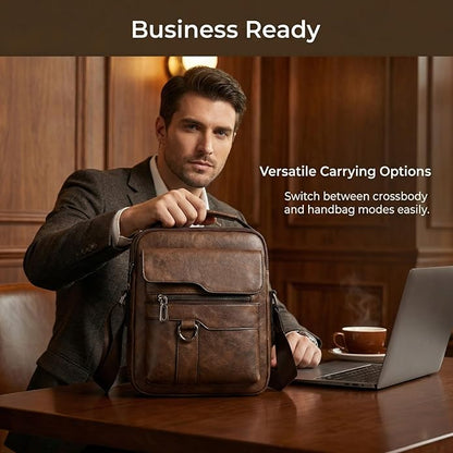 Men's Leather Crossbody Bag, Casual leather Bag for Men, Crossbody Bag Office Business,Handbag Purse Zipper