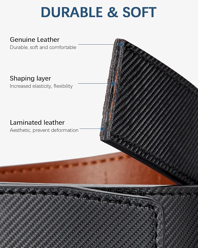 BOSTANTEN Mens Belt Leather Ratchet Belt For Men Dress and Casual with Adjustable Buckle, Trim to Fit