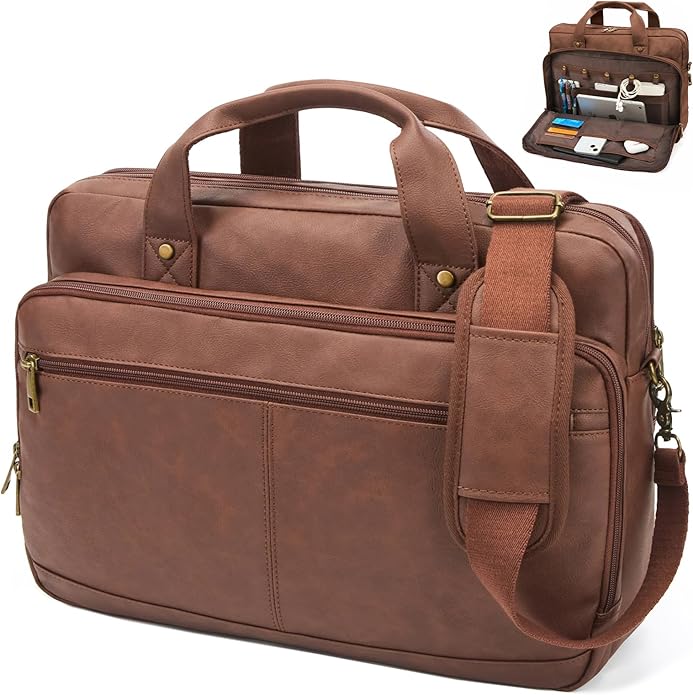 Briefcase for Men Leather Laptop Bag 16 Inch Messenger Bag Vintage Crossbody Laptop Computer Bag for Business,Work,Travel