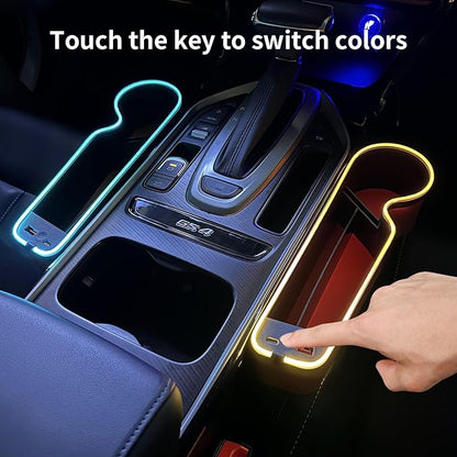 7 Color Led Car Seat Gap Organizer Car Seat Pocket Gap Filler with USB+C Charger,2 Pack Car Seat Gap Storage Console Side Gap Filler with Cigarette Lighter 2026 Fast Charger Seat Gap Filler (Black)