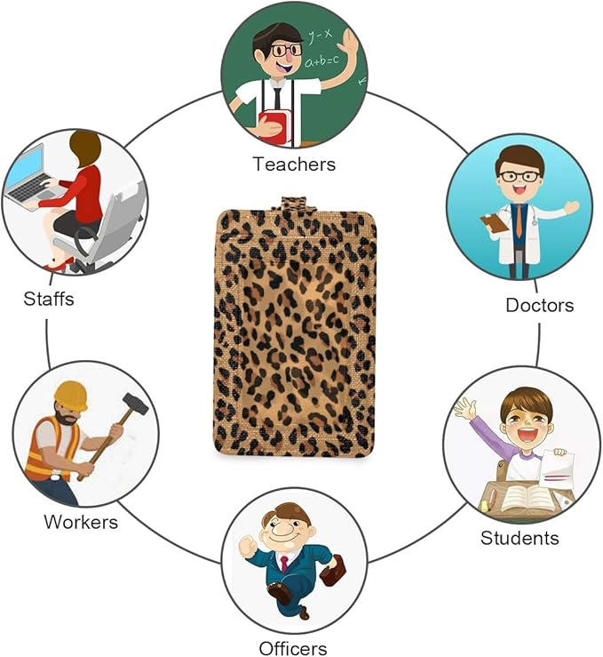 Moudou Leopard ID Badge Holder with Lanyard, Vertical Leather ID Badge Card Holder for Office Staff, School Teacher and Student