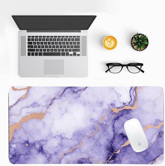 Modern Purple Marble Desk Mat, Luxurious PU Leather Desk Pad - Large Non-Slip Office Mat for a Stylish Gaming & Home Workspace, Aesthetic Desk Decor (23.6x11.8 Inch)