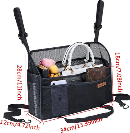 WLLWOO Car Net Pocket Handbag Holder Between Seats Back Storage Organizer Purse Holder for Console Front Seat Storage Barrier