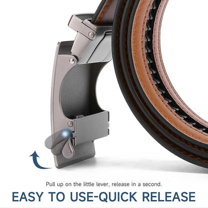 GAEKEAO Mens Belt Leather Micro-Adjust Buckle Ratchet Belts for Men Dress Casual to Formal Trim to Fit with Gift Box (35mm)