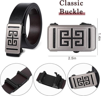 Aurolran Men&Womens Leather Dress Belt Business Automatic Buckle Belt Color-Black Silver Gold