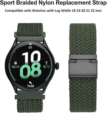 WOCCI 20mm Braided Nylon Watch Band for Men and Women, Quick Release, Black Stainless Steel Buckle (Khaki Green)