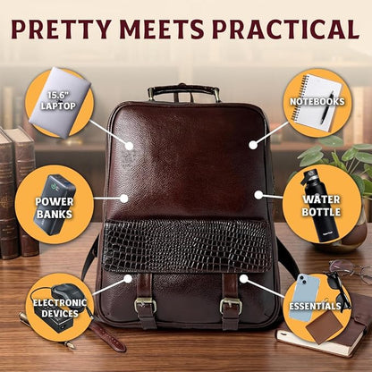 15.6" Luxury Burgundy Leather Laptop Backpack for Men & Women. Leather Bag for Professional Use in Office & Business