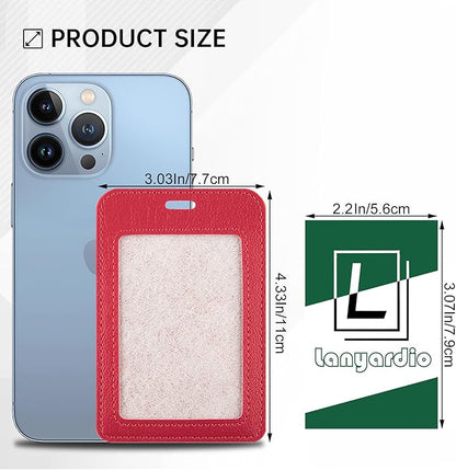 1 Pcs Leather ID Badge Holder, Vertical ID Badge Holder, Red ID Card Holder, Multiple Card Slots Leather ID Holder for Offices, Staff, Students, Employees