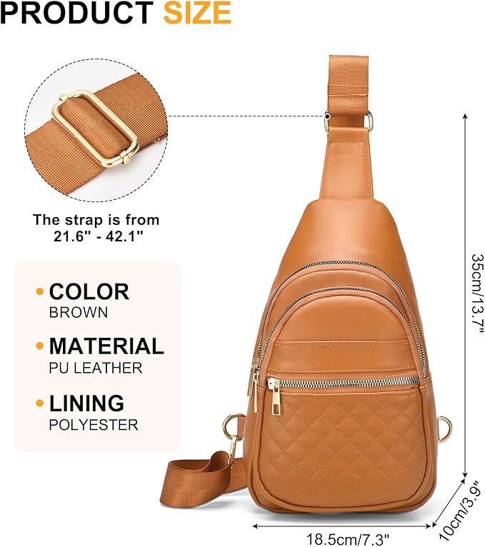 Crossbody Bags for Women Men,Leather Sling Bag Cross Body Backpack for Women, Casual Chest Bag Daypack for Travel Hiking,Brown