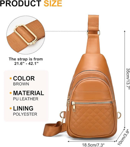 Crossbody Bags for Women Men,Leather Sling Bag Cross Body Backpack for Women, Casual Chest Bag Daypack for Travel Hiking,Brown