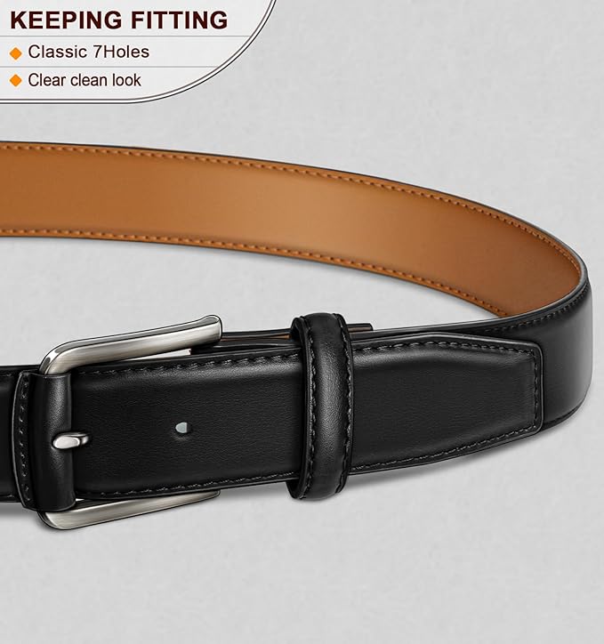 BULLIANT Men Belt Multi Pack,Leather Belt For Gift Men Golf Dress Casual Jean 7Holes 1 3/8"