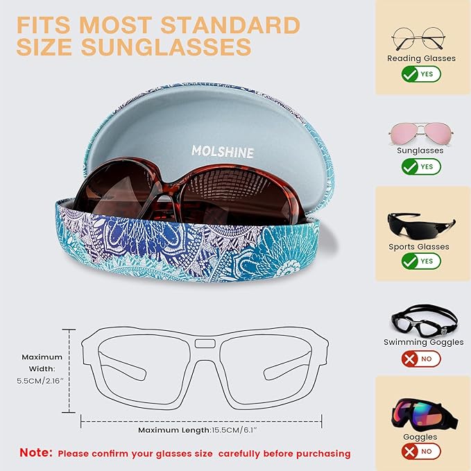 molshine Hard Shell Sunglasses Case,Large Glasses Case for Women Men Oversized Sunglass Eyeglasses