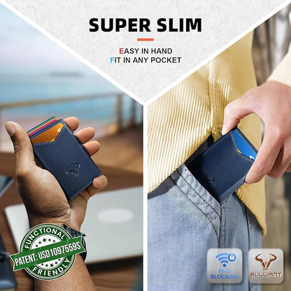BULLIANT Men Wallet Gift Boxed,Slim Front Pocket Wallet Money Clip Card Holder 3.8"x2.7",Pop-up Access