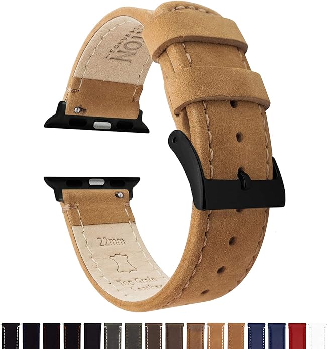 BARTON WATCH BANDS - Top Grain Leather Watch Bands Compatible with Apple Watch Models - 1, 2, 3, 4, 5, 6, 7, 8, 9, 10, SE, Ultra & Ultra 2