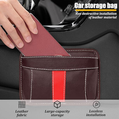 Car Seat Side Pocket Organizer, Leather Vehicle Seat Gap Filler Organizer, Automotive Console Side Cell Phone & Sunglasses Holder Storage Bag, Universal for SUV Automobile Truck (Coffee)