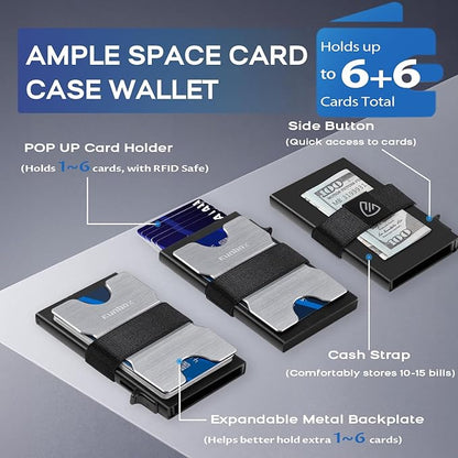 RUNBOX Slim Card Holder Wallet for Men, Minimalist RFID Blocking Wallet with Pop-Up Function, Ultra-Thin Design, Metal Business Card Cases holds 6+6 Cards, Gifts for Men, Men's Accessories