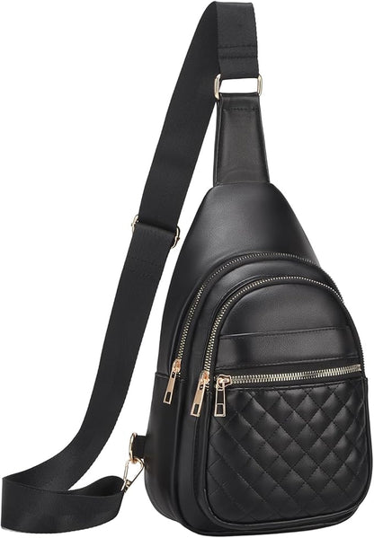 Crossbody Bags for Women Men,Leather Sling Bag Cross Body Backpack for Women, Casual Chest Bag Daypack for Travel Hiking,Black