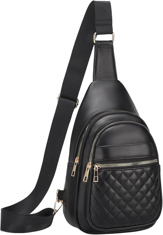 Crossbody Bags for Women Men,Leather Sling Bag Cross Body Backpack for Women, Casual Chest Bag Daypack for Travel Hiking,Black