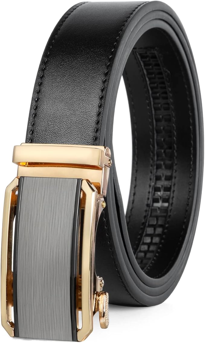 Founders & C Men's Ratchet Belt 1 3/8",Leather Dress Belt Adjustable with Click Sliding Buckle Trim to Exact Fit