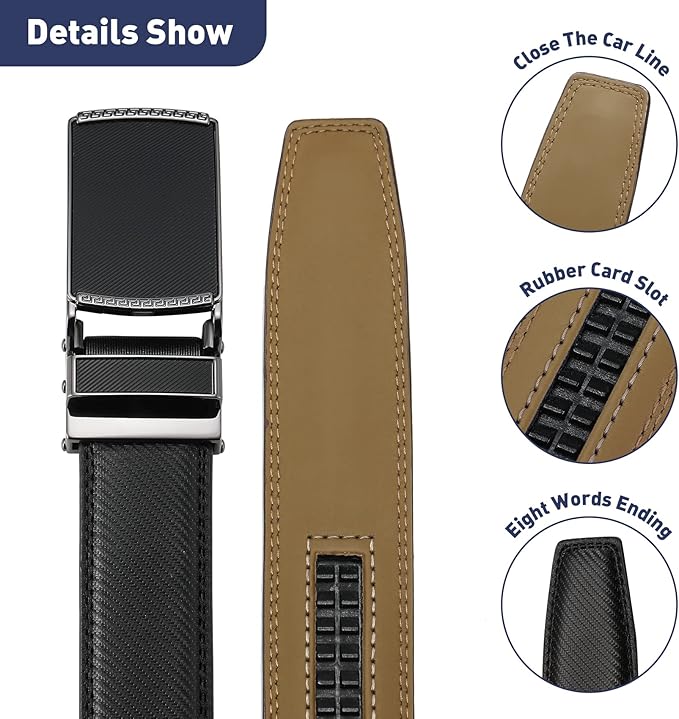 Men's Belt, Leather Ratchet Belt For Men's Dress 3.0cm,1 1/8" Size Adjusted Automatic Buckle