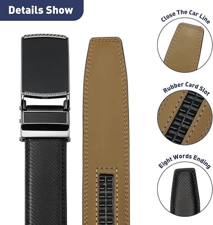 Men's Belt, Leather Ratchet Belt For Men's Dress 3.0cm,1 1/8" Size Adjusted Automatic Buckle
