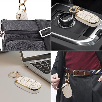 Elegananccy for Jeep Key Fob Cover, Soft Full Protection Key Case Shell Compatible with Jeep Smart Key 3 4 5 Buttons Protector (White)