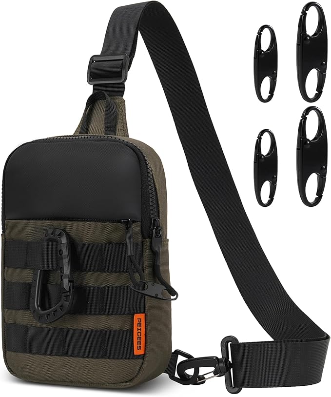 Peicees Small Anti Theft Sling Bag for Men, Tactical Inspired Waterproof Utility EDC Mini Crossbody Chest Bag for Travel Work Sport (Army Green)