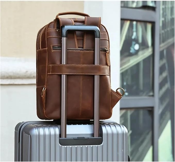 Mens Leather Backpacks 15.6-inch Laptop Backpack Business Backpack Classic Backpack Travel Backpack for Men(Brown)
