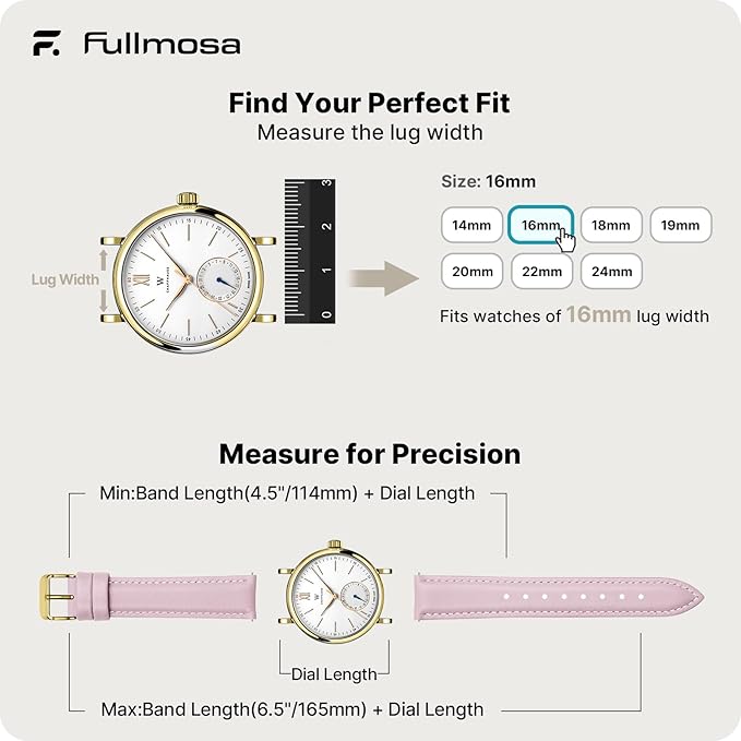 Fullmosa Watch Band, Quick Release Leather Watch Strap for Men Women, Replacement Bands Width 12mm 14mm 16mm 18mm 19mm 20mm 21mm 22mm 24mm