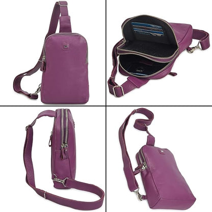 Leather Sling Bag for Women Genuine Crossbody Purse Small Trendy Cross Over Chest with Phone and Credit Card Slots (Amethyst Nappa)