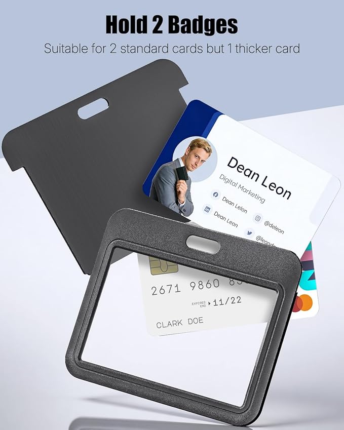 Uniclife 3 Pack Sliding ID Badge Holder Black Horizontal Hard Plastic Case with Clear Window Card Protector Pouch for Office School ID Credit Cards Proximity Key Cards Driver’s Licenses and Passes