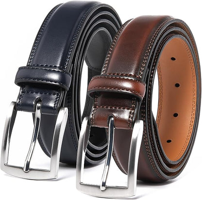 Mens Genuine Leather Dress Belt for Men, Handmade, 100% Cow Leather,Classic Casual and Business Belt Prong Buckle