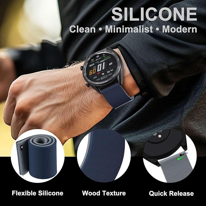 WOCCI Magnetic Watch Bands, Wood Grain Silicone, Quick Release, Compatible Watch Lug 20mm 22mm