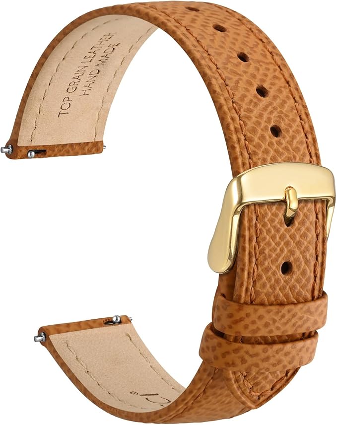 WOCCI 20mm Grace Leather Watch Band for Ladies, Top Grain Leather, Quick Release Replacement Strap with Gold Buckle (Apricot Tan)