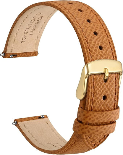 WOCCI 20mm Grace Leather Watch Band for Ladies, Top Grain Leather, Quick Release Replacement Strap with Gold Buckle (Apricot Tan)