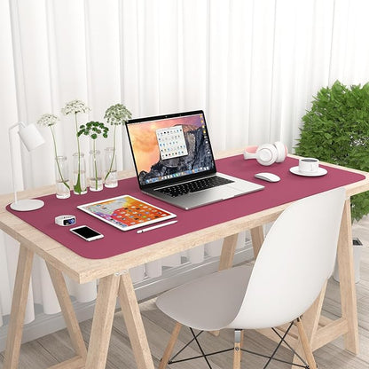 Hsurbtra Desk Pad, 35.5" x 17" PU Leather Desk Mat, XXL Extended Mouse Pad, Waterproof Desktop Blotter Protector, Non-Slip Ultra Thin Large Laptop Keyboard Writing Mat for Office Home, Deep Red